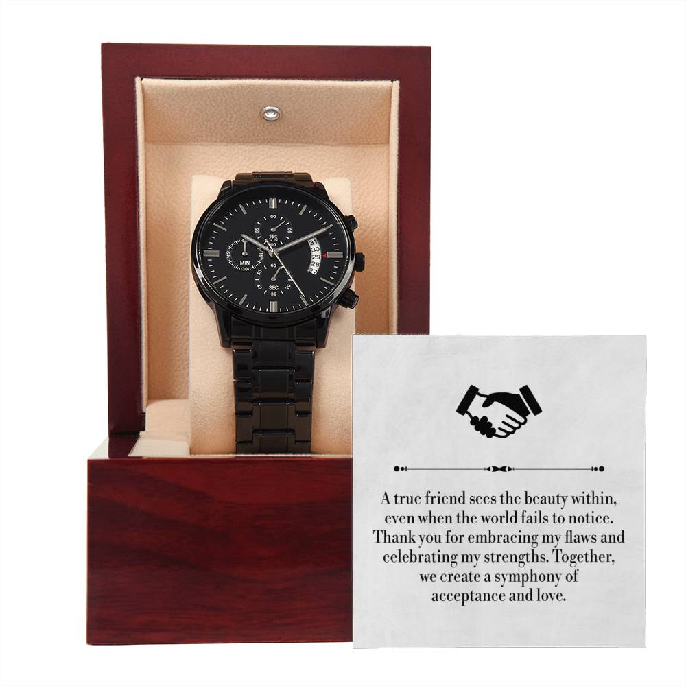 Black Chronograph Watch, Elegant Timepiece, Stylish Wristwatch, Men's Fashion Accessory, Premium Quality - For Friendship Day