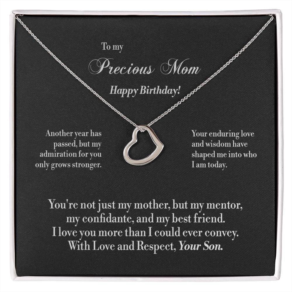 Delicate Heart Necklace - For Mom - Birthday Jewelry Gifts from Son