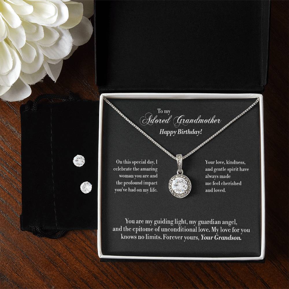 Eternal Hope Necklace + Clear CZ Earrings - For Grandmother - Birthday Jewelry Gifts from Grandson
