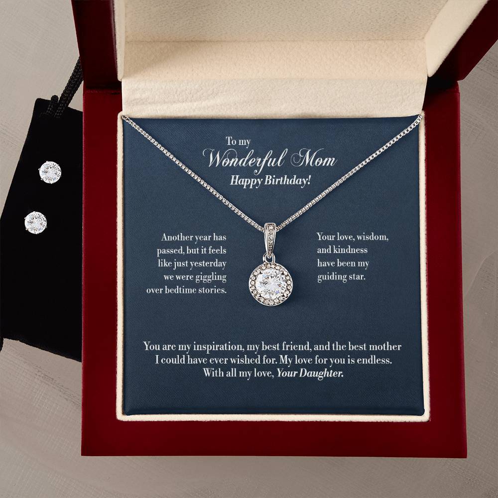 Eternal Hope Necklace + Clear CZ Earrings - For Mom - Birthday Jewelry Gifts from Daughter