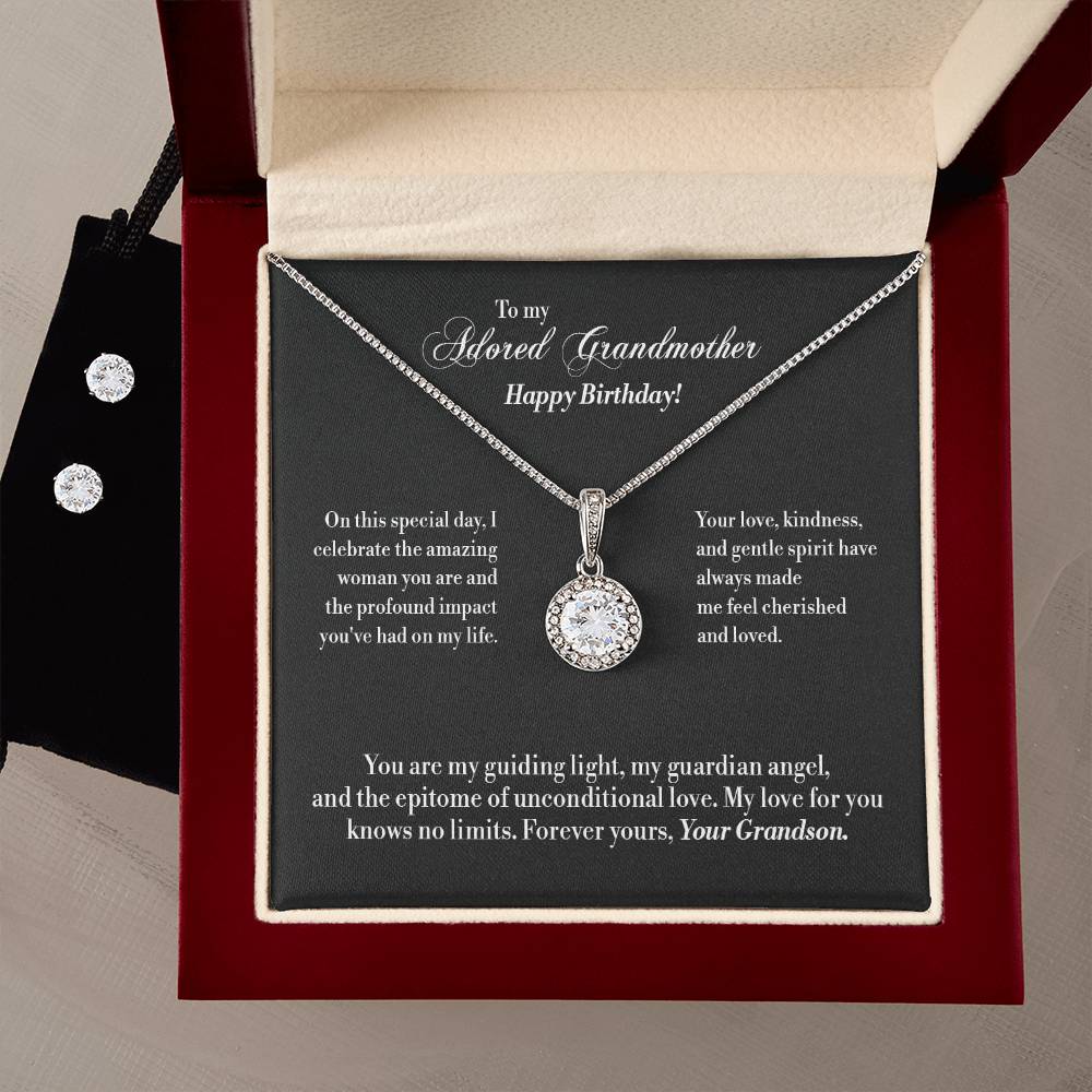 Eternal Hope Necklace + Clear CZ Earrings - For Grandmother - Birthday Jewelry Gifts from Grandson