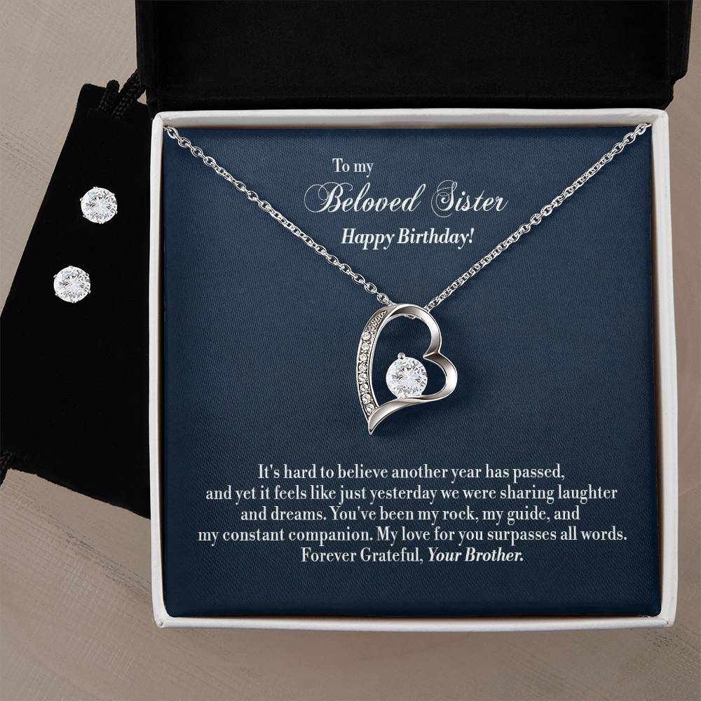 Forever Love Necklace + Clear CZ Earrings - For Sister - Birthday Jewelry Gifts from Brother