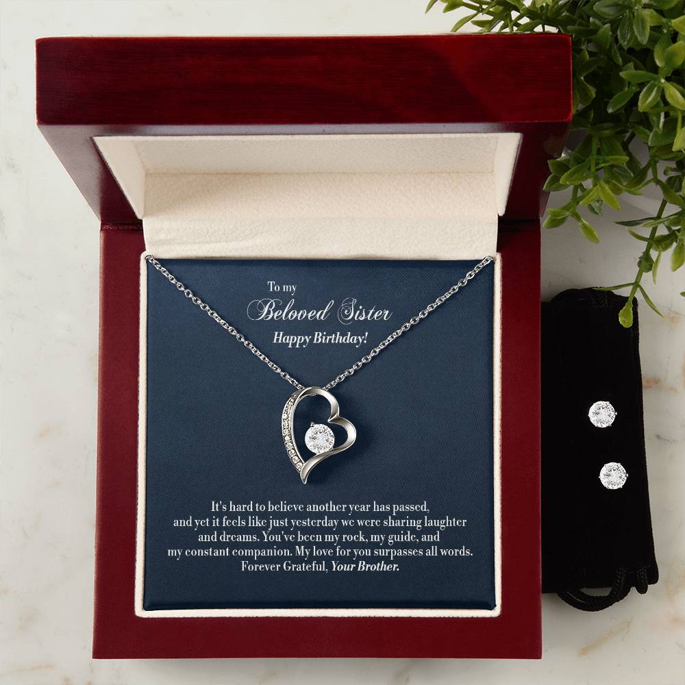 Forever Love Necklace + Clear CZ Earrings - For Sister - Birthday Jewelry Gifts from Brother